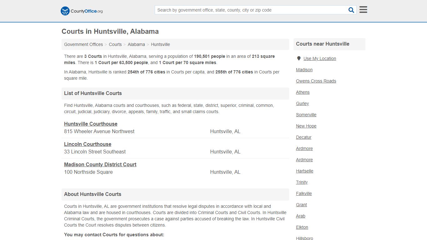 Courts - Huntsville, AL (Court Records & Calendars)